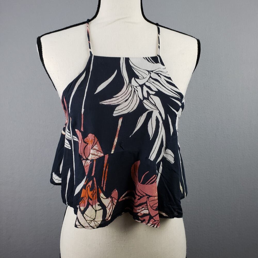Free People Size 2 Hey Girl Flowy Crop Top Blue Floral Square Neck Boho Beach